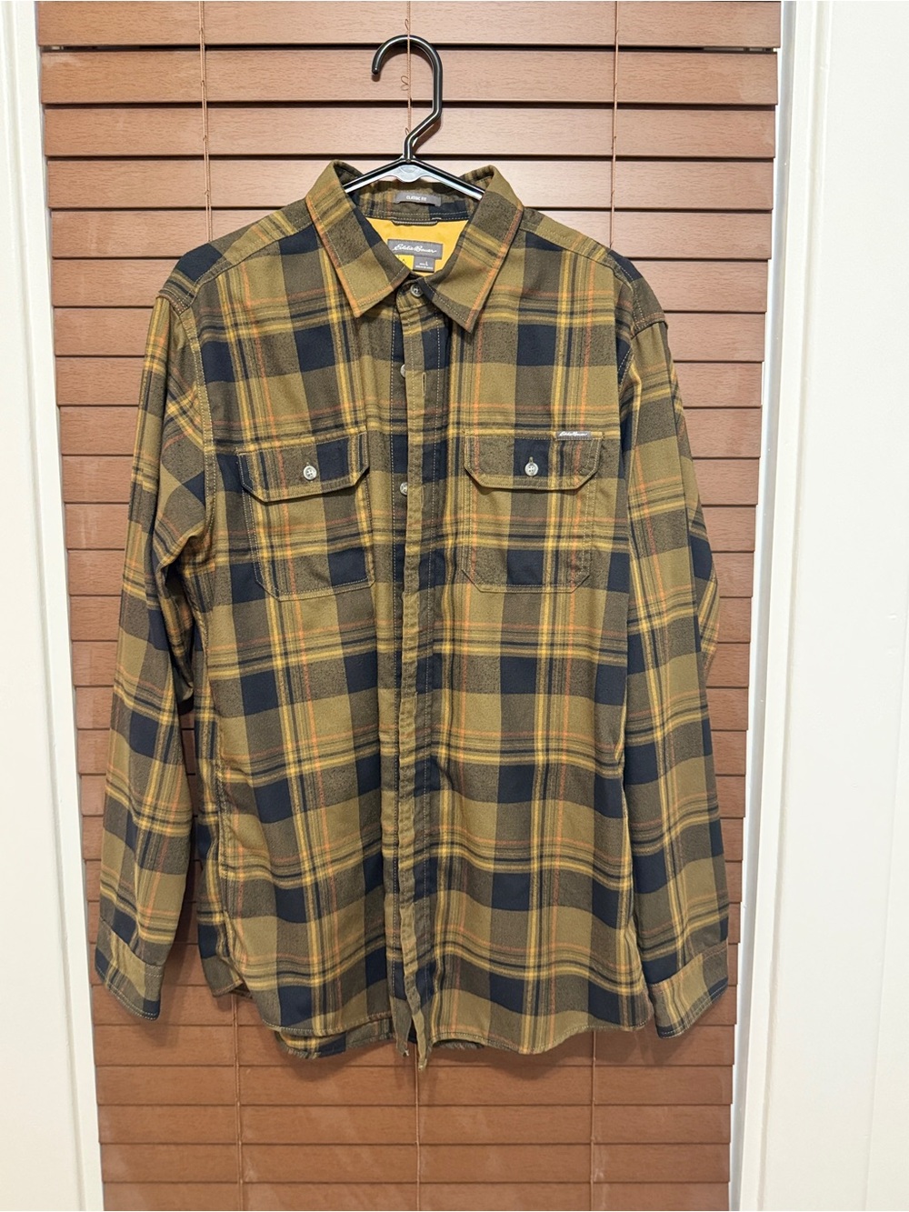 Eddie Bauer Olive, Black & Tan Plaid Button-Up Shirt